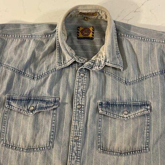 Justin Boots Other - Justin Boots XL Denim Shirt Is Railroad Pinstripe Shacket Western Cowboy Snap